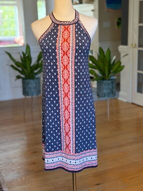 Max Studio Preppy Summer Mini Dress XS Navy/Coral (VGUC)